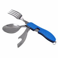 Compact Pocket Spoon and Knife with Detachable Fork for Travel Camping